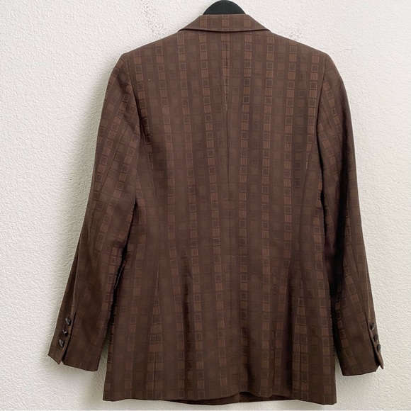 Rare Vintage ESCADA Wool Blend Double Breasted Square Print Brown Blazer Size 34 - Picture 6 of 16